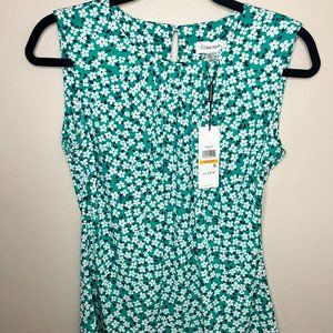 Calvin Klein Floral Printed Sleeveless Pleat Neck Top NWT